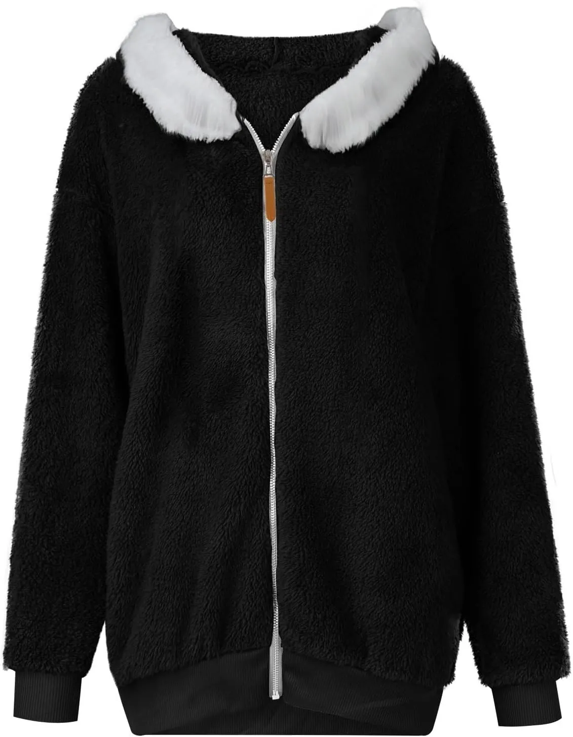 Fall Jackets For Women 2024 Casual Solid Color Loose Plush Zippered Hooded Jacket With Pockets