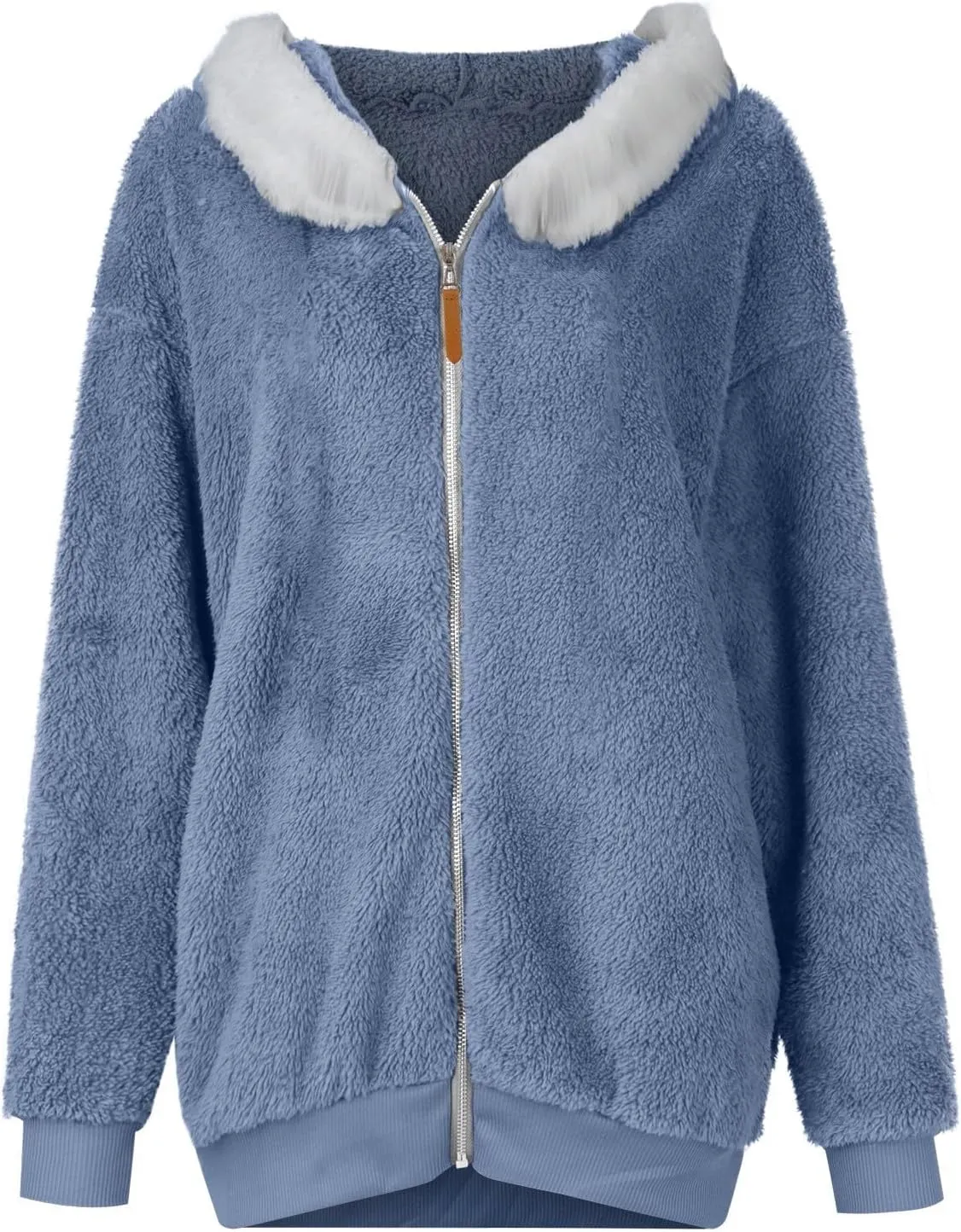 Fall Jackets For Women 2024 Casual Solid Color Loose Plush Zippered Hooded Jacket With Pockets