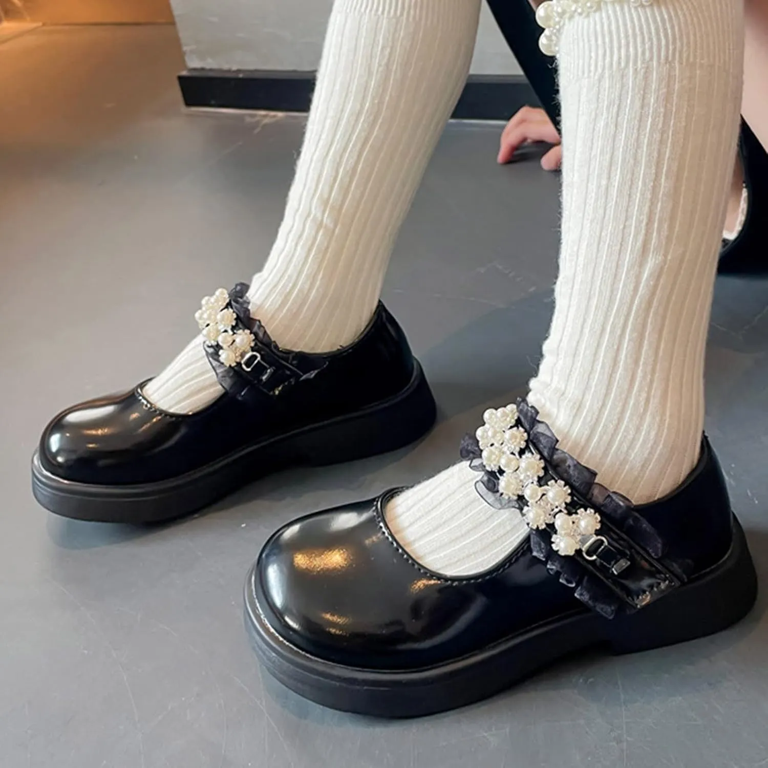 Fashion Spring and Summer Children Casual Shoes Girls Leather Shoes Dress Shoes Thick Soles Comfortable Neoprene Boots (Black, 2.5-3 Years Toddler)