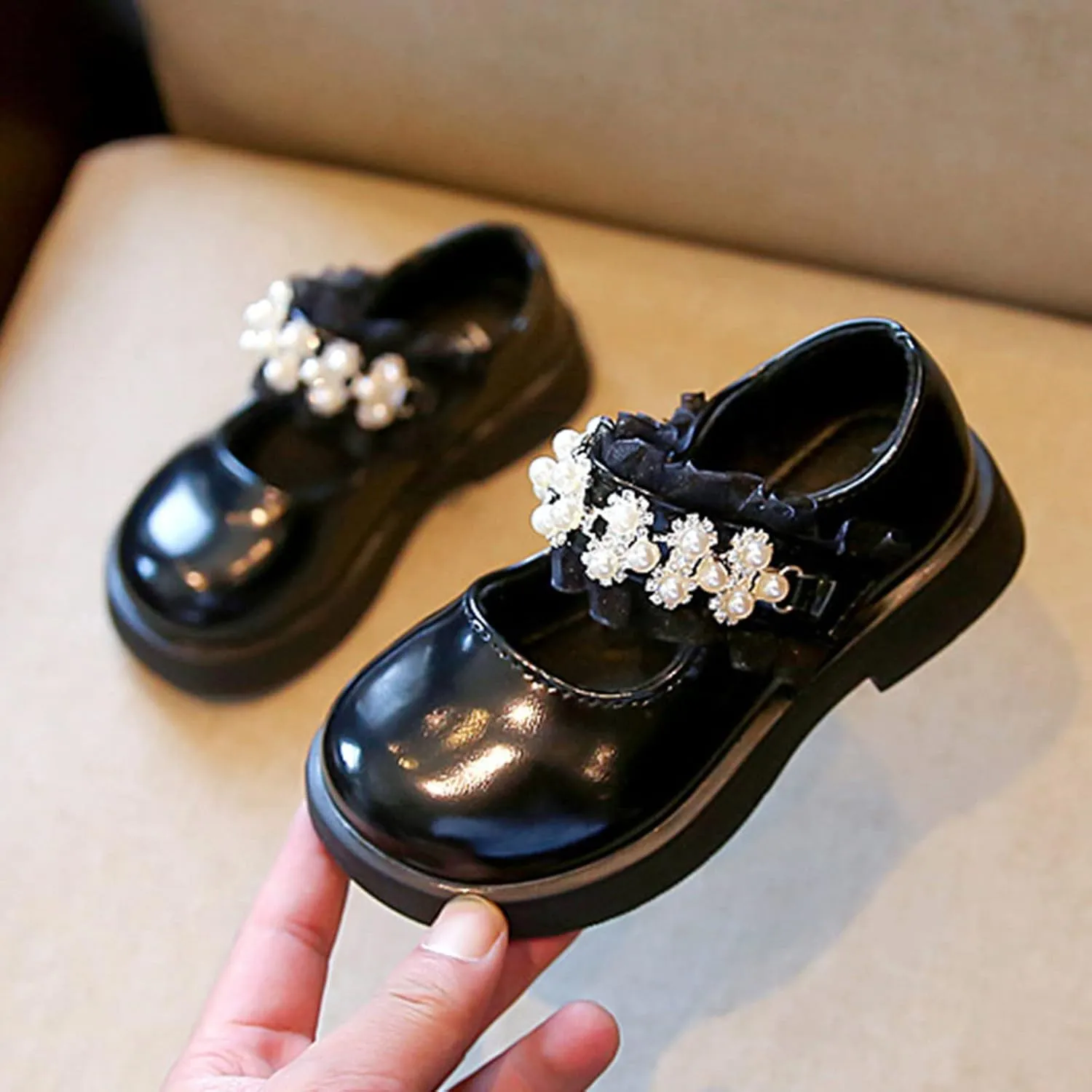 Fashion Spring and Summer Children Casual Shoes Girls Leather Shoes Dress Shoes Thick Soles Comfortable Neoprene Boots (Black, 2.5-3 Years Toddler)