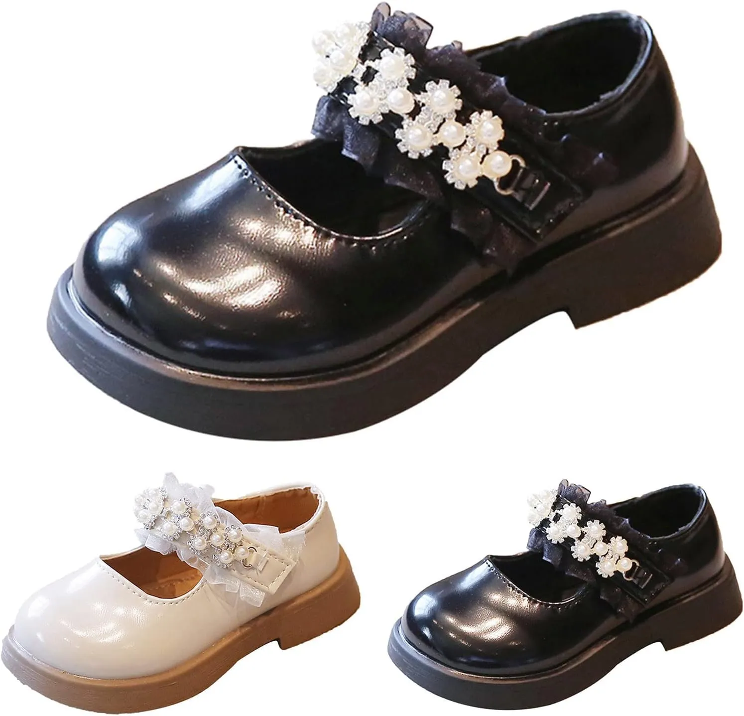 Fashion Spring and Summer Children Casual Shoes Girls Leather Shoes Dress Shoes Thick Soles Comfortable Neoprene Boots (Black, 2.5-3 Years Toddler)