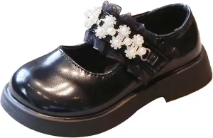 Fashion Spring and Summer Children Casual Shoes Girls Leather Shoes Dress Shoes Thick Soles Comfortable Neoprene Boots (Black, 2.5-3 Years Toddler)