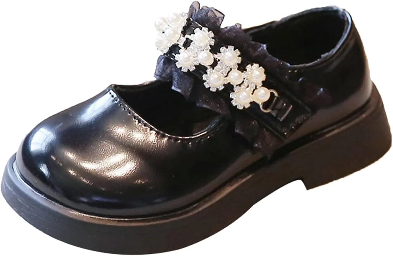 Fashion Spring and Summer Children Casual Shoes Girls Leather Shoes Dress Shoes Thick Soles Comfortable Neoprene Boots (Black, 2.5-3 Years Toddler)