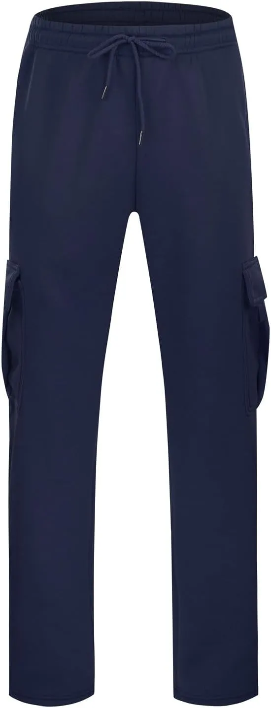 Fleece Cargo Sweatpants for Men Big and Tall Loose Fit Elastic Waist Casual Pants Lightweight Comfy Drawstring Athletic Pants