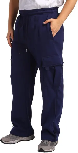 Fleece Cargo Sweatpants for Men Big and Tall Loose Fit Elastic Waist Casual Pants Lightweight Comfy Drawstring Athletic Pants
