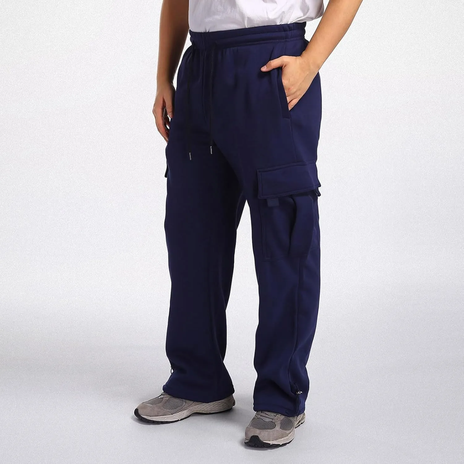 Fleece Cargo Sweatpants for Men Big and Tall Loose Fit Elastic Waist Casual Pants Lightweight Comfy Drawstring Athletic Pants