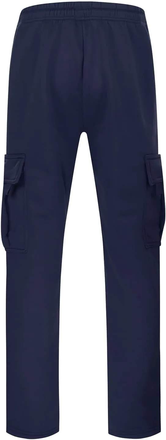 Fleece Cargo Sweatpants for Men Big and Tall Loose Fit Elastic Waist Casual Pants Lightweight Comfy Drawstring Athletic Pants