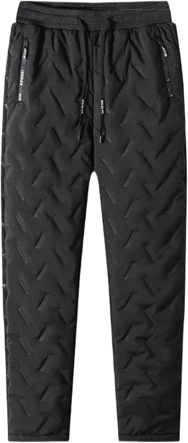 Fleece Lined Casual Pants for Men Elastic Waist Drawstring Comfy Tapered Trousers Plus Size Winter Jogging Pants with Pockets