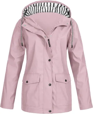FONMA Rain Coats for Women Plus Size Waterproof Hoodie Jacket Windproof Windbreaker Lightweight Raincoat Drawstring Pockets