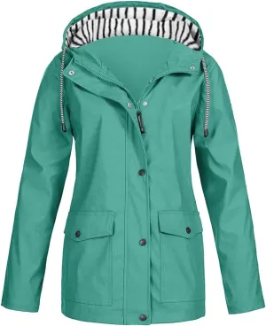 FONMA Rain Coats for Women Plus Size Waterproof Hoodie Jacket Windproof Windbreaker Lightweight Raincoat Drawstring Pockets