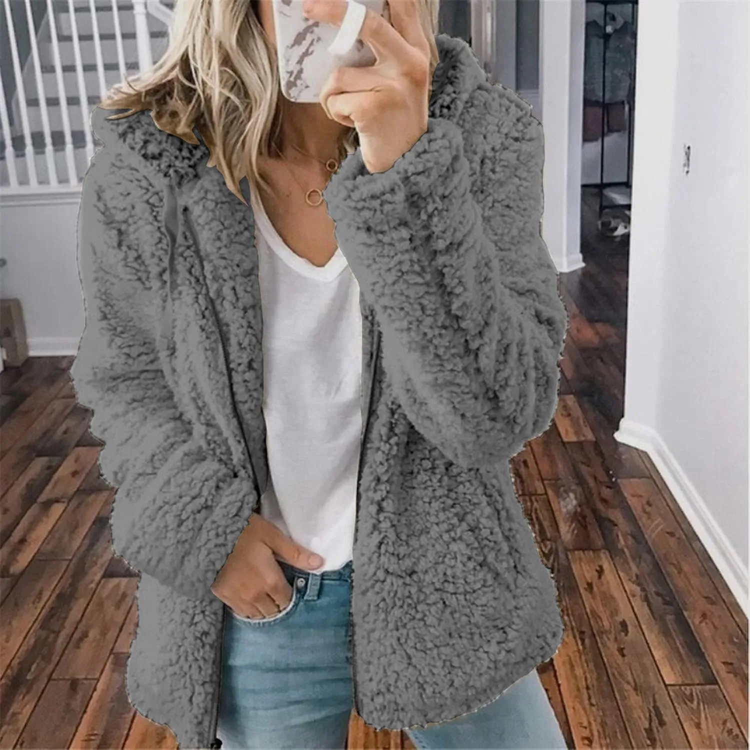 Fur Jackets for Women Sherpa Lined Warm Full Zip Winter Jackets Casual Open Front Cardigan Jacket Plus Size Plush Coats