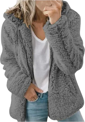 Fur Jackets for Women Sherpa Lined Warm Full Zip Winter Jackets Casual Open Front Cardigan Jacket Plus Size Plush Coats