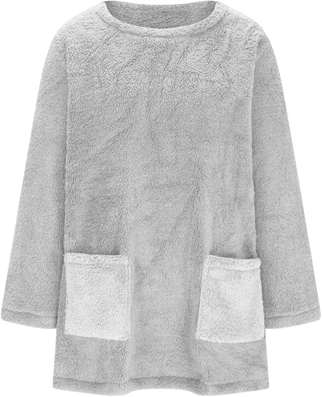 Fuzzy Fleece Pullover Women Sherpa Lined Crewneck Sweatshirts 2024 Trendy Winter Warm Faux Fur Loungewear with Pockets