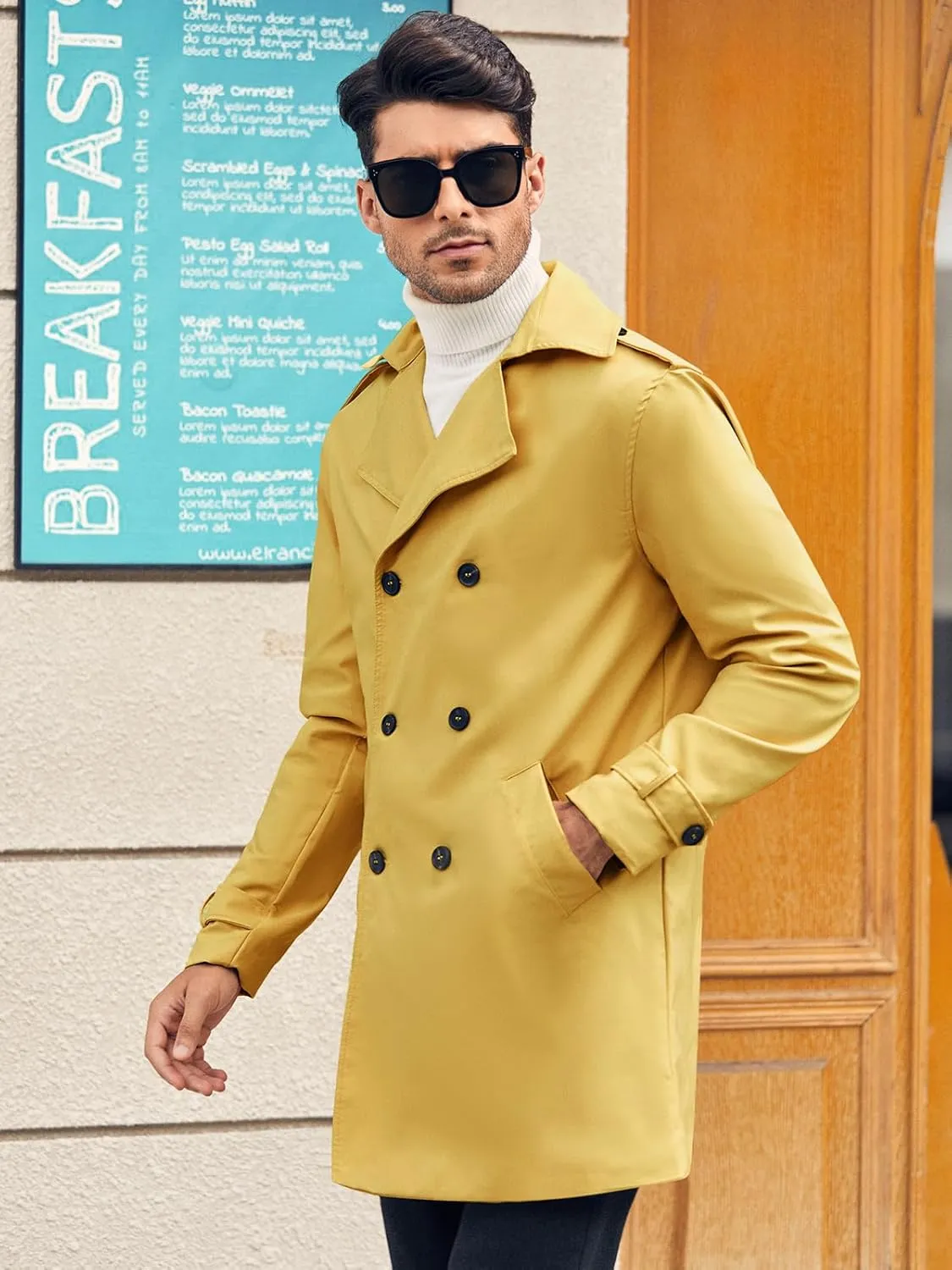 Gafeng Mens Double Breasted Trench Coat Notched Lapel Casual Slim Fit Long Windbreaker Overcoat