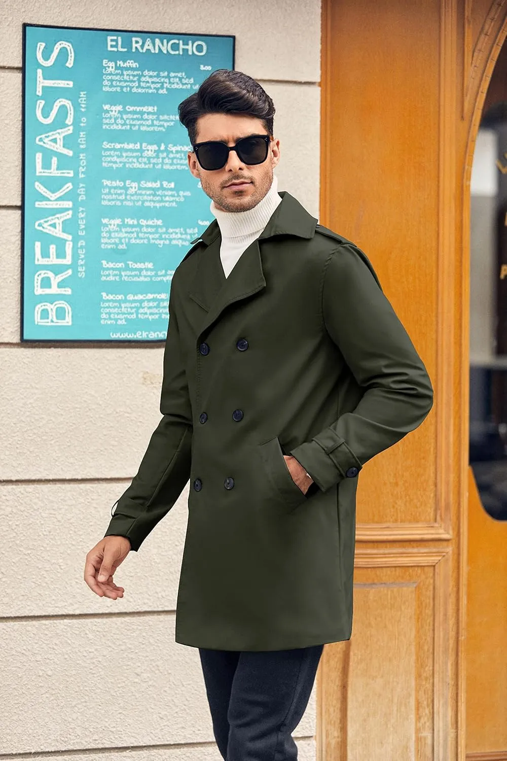 Gafeng Mens Double Breasted Trench Coat Notched Lapel Casual Slim Fit Long Windbreaker Overcoat