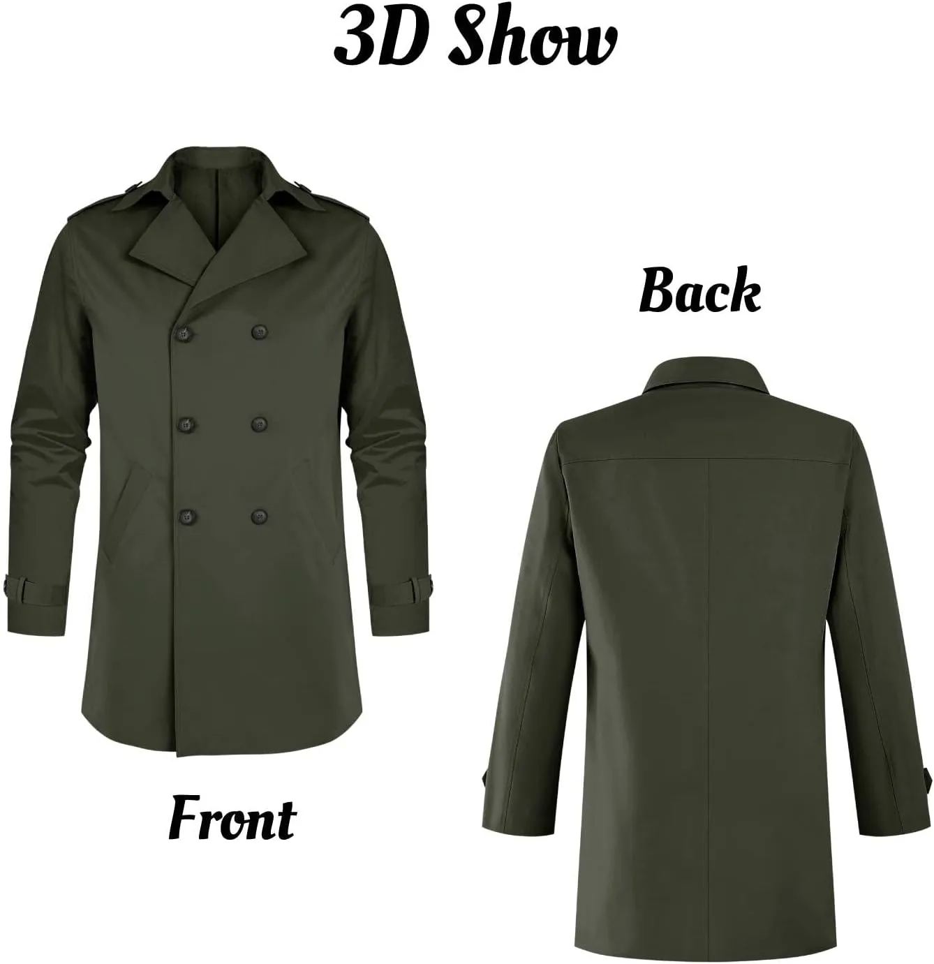 Gafeng Mens Double Breasted Trench Coat Notched Lapel Casual Slim Fit Long Windbreaker Overcoat
