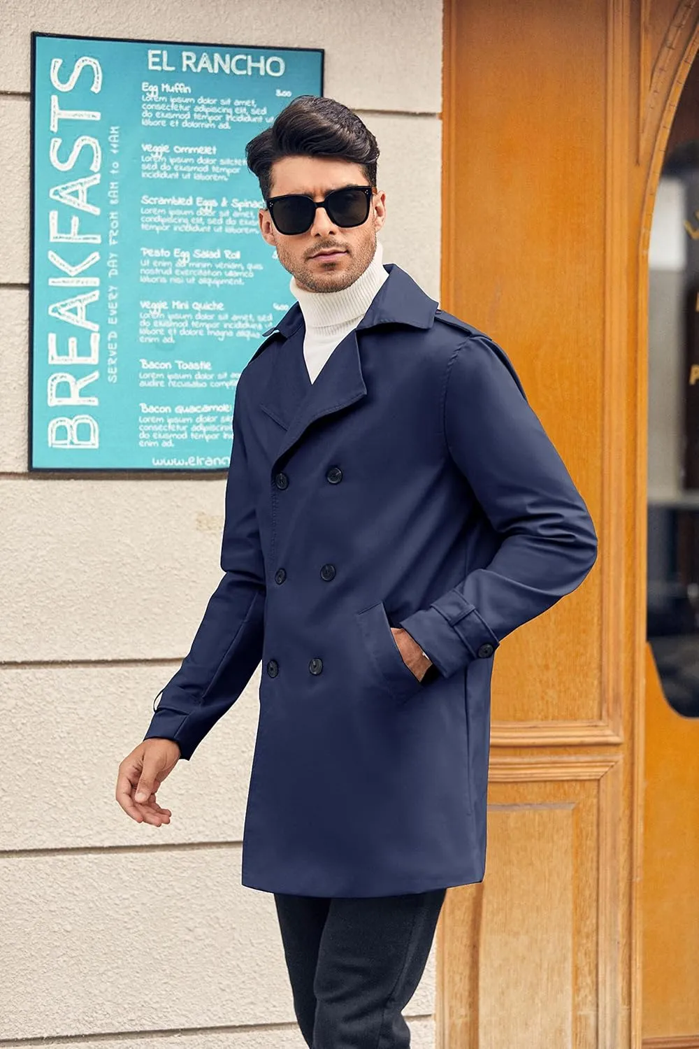Gafeng Mens Double Breasted Trench Coat Notched Lapel Casual Slim Fit Long Windbreaker Overcoat