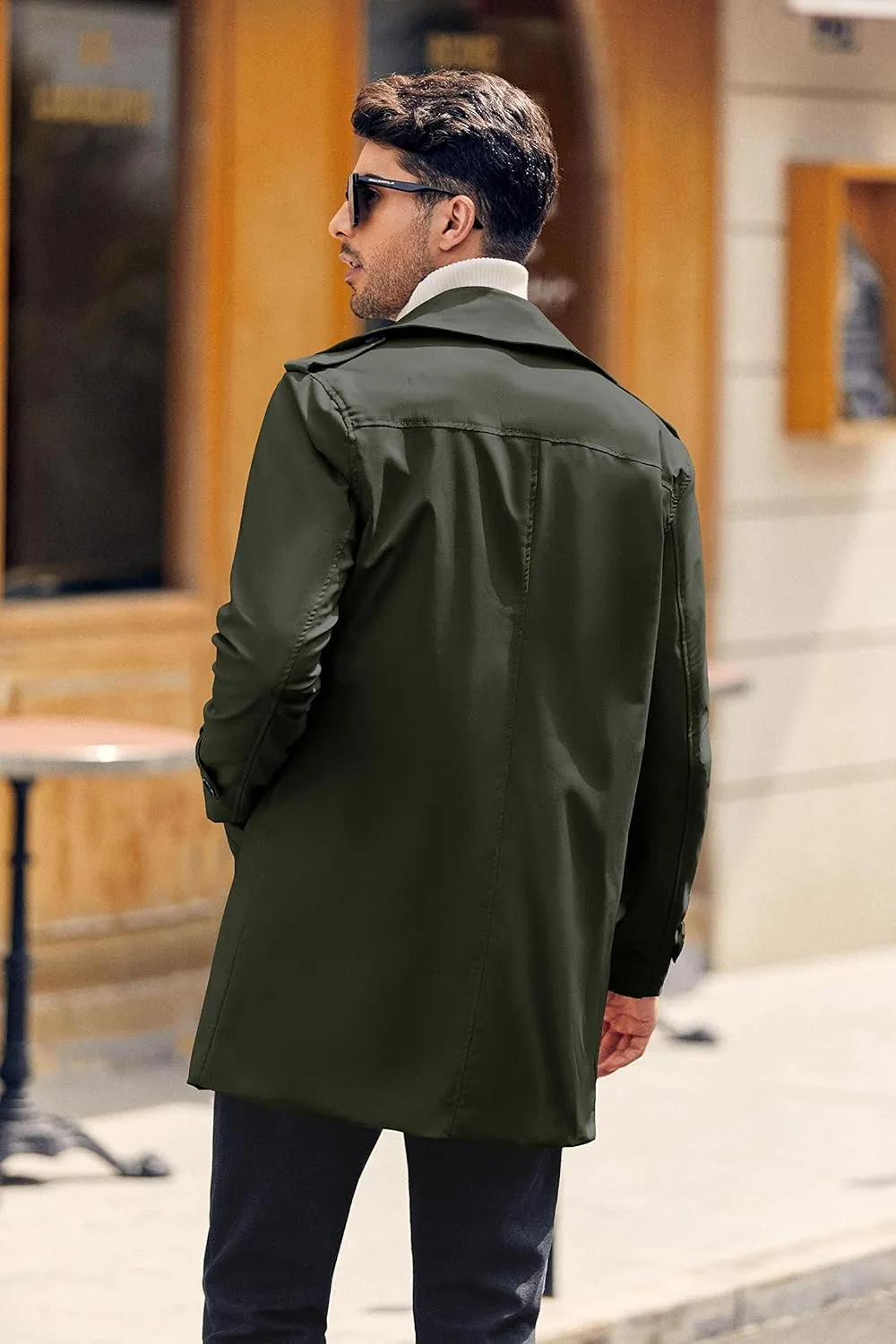 Gafeng Mens Double Breasted Trench Coat Notched Lapel Casual Slim Fit Long Windbreaker Overcoat
