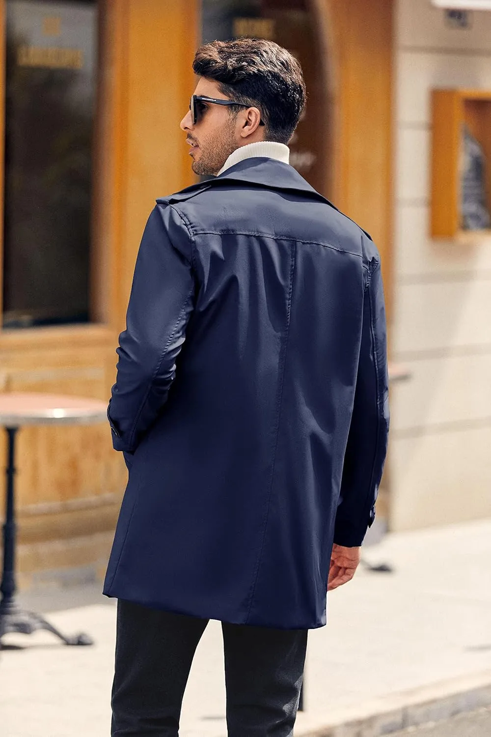 Gafeng Mens Double Breasted Trench Coat Notched Lapel Casual Slim Fit Long Windbreaker Overcoat