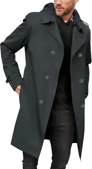 Gafeng Mens Double Breasted Trench Coat Notched Lapel Casual Slim Fit Long Windbreaker Overcoat
