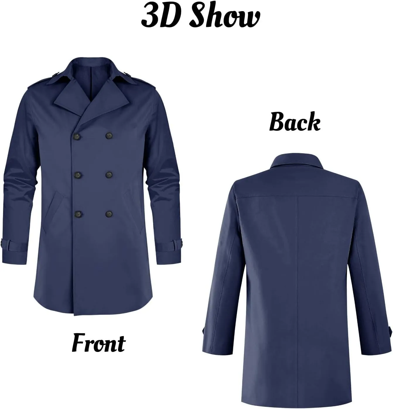 Gafeng Mens Double Breasted Trench Coat Notched Lapel Casual Slim Fit Long Windbreaker Overcoat