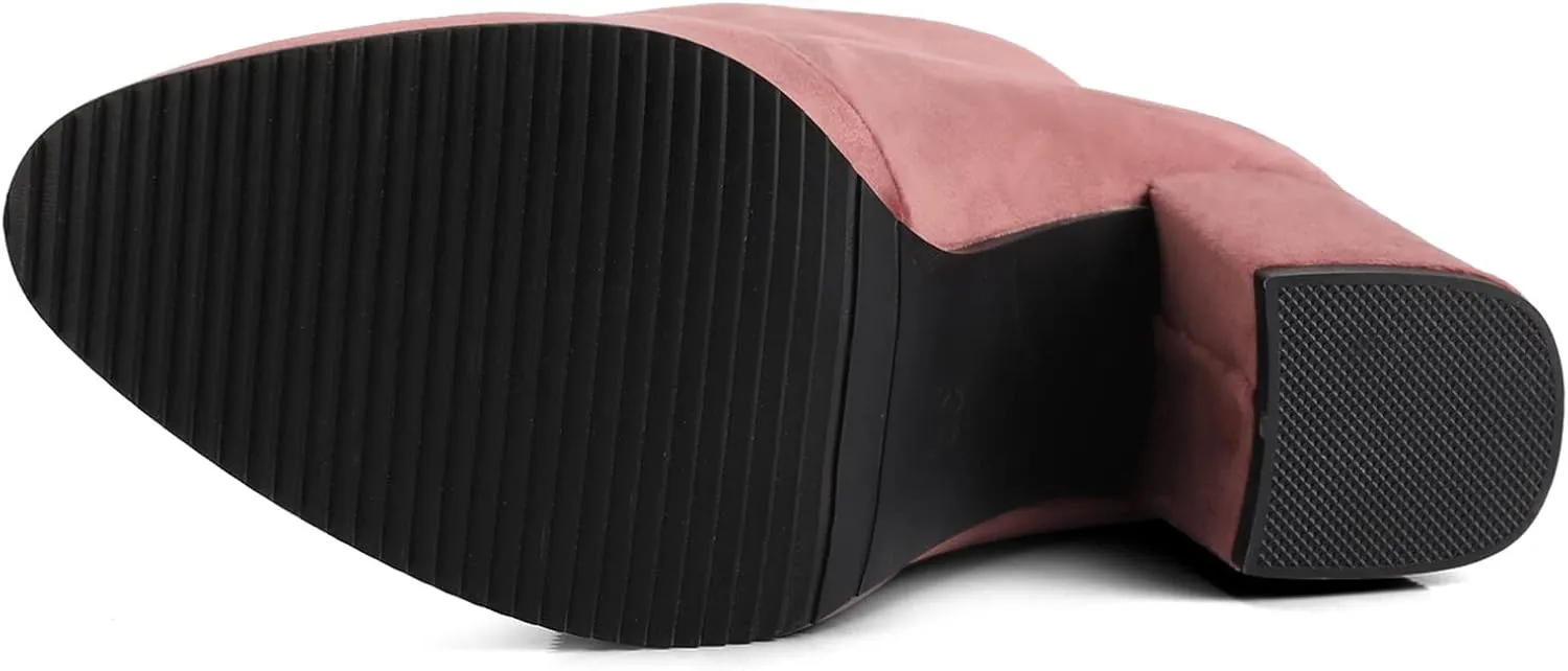 Gicoiz Women Round Toe Block Heels Winter Chelsea Boots