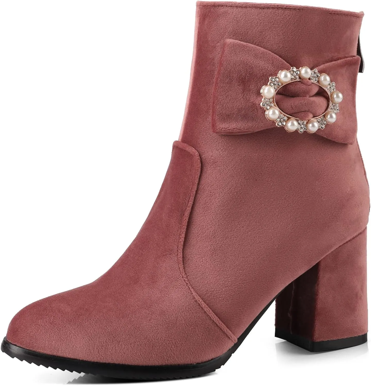 Gicoiz Women Round Toe Block Heels Winter Chelsea Boots