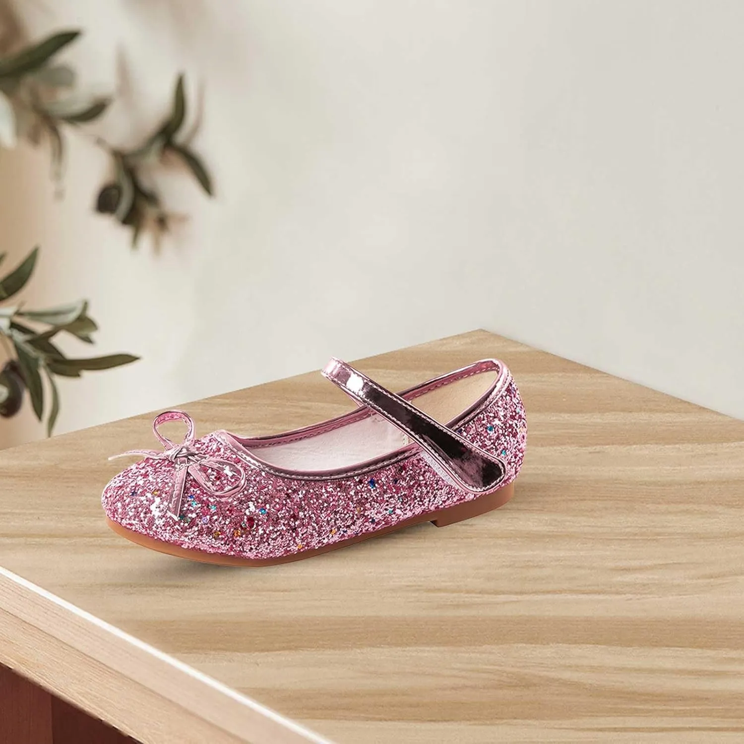 Girls Dress Shoes Princess Glittery Bowknot Low Heel Shoes for Toddler Little Girl Mary Jane Low Heels Footwear