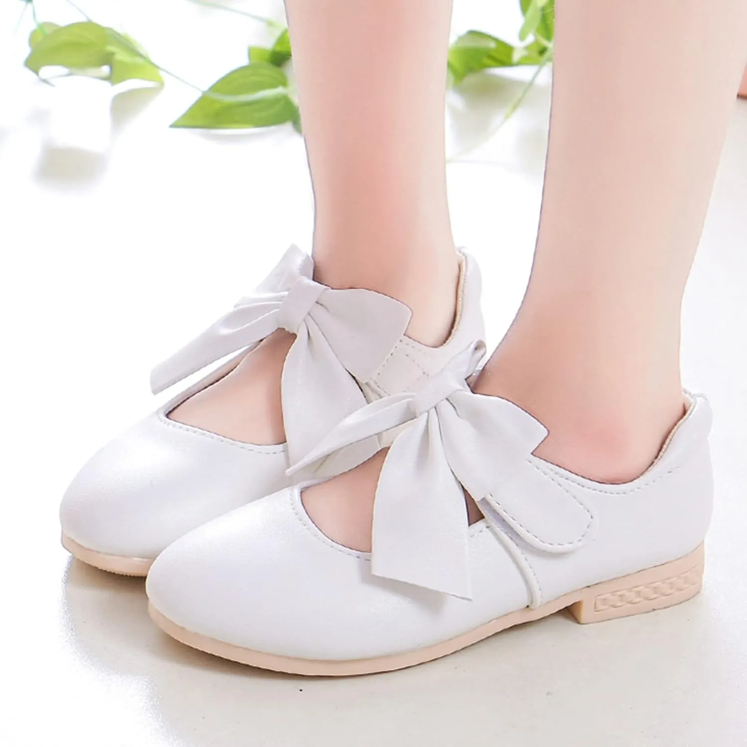 Girls Mary Jane Dress Shoes Bows Low Heels Flower Girl Wedding Church Shoes Toddler Little Kids Pump Shoes