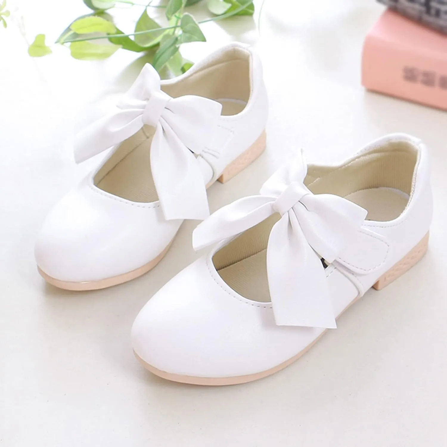 Girls Mary Jane Dress Shoes Bows Low Heels Flower Girl Wedding Church Shoes Toddler Little Kids Pump Shoes