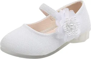 Girls Mary Jane Flats with Flower Low Heels Flower Baby Dress Shoes Pump Toddler Kids School Party Wedding Shoes
