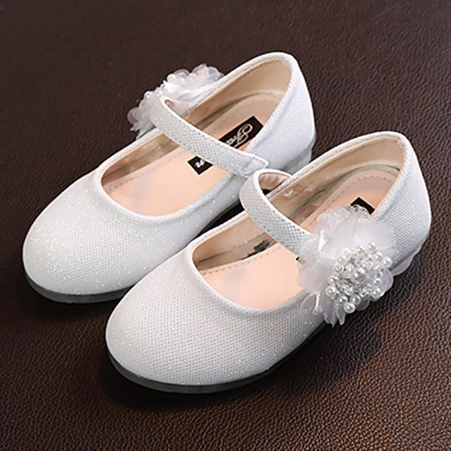Girls Mary Jane Flats with Flower Low Heels Flower Baby Dress Shoes Pump Toddler Kids School Party Wedding Shoes