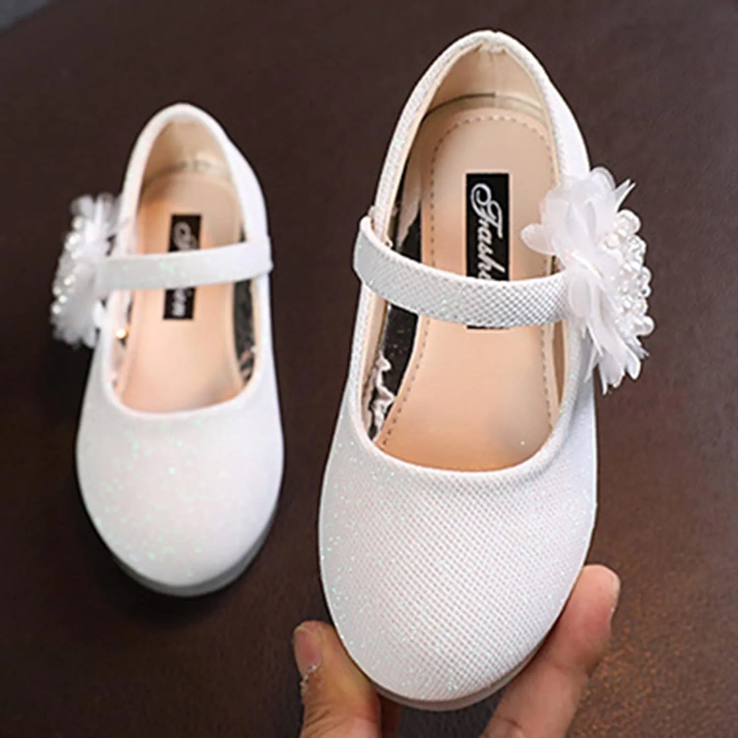Girls Mary Jane Flats with Flower Low Heels Flower Baby Dress Shoes Pump Toddler Kids School Party Wedding Shoes