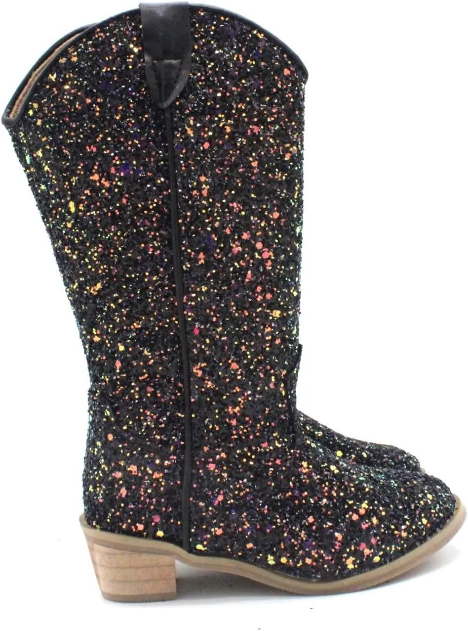 Girls Sequin Sparkly Cowboy Boots Kids hinestone Glitter Low Heel Wedding Dress Booties Western Girls Boots Wedge Heel