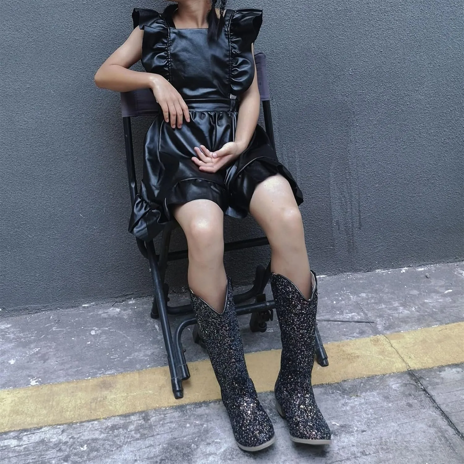 Girls Sequin Sparkly Cowboy Boots Kids hinestone Glitter Low Heel Wedding Dress Booties Western Girls Boots Wedge Heel