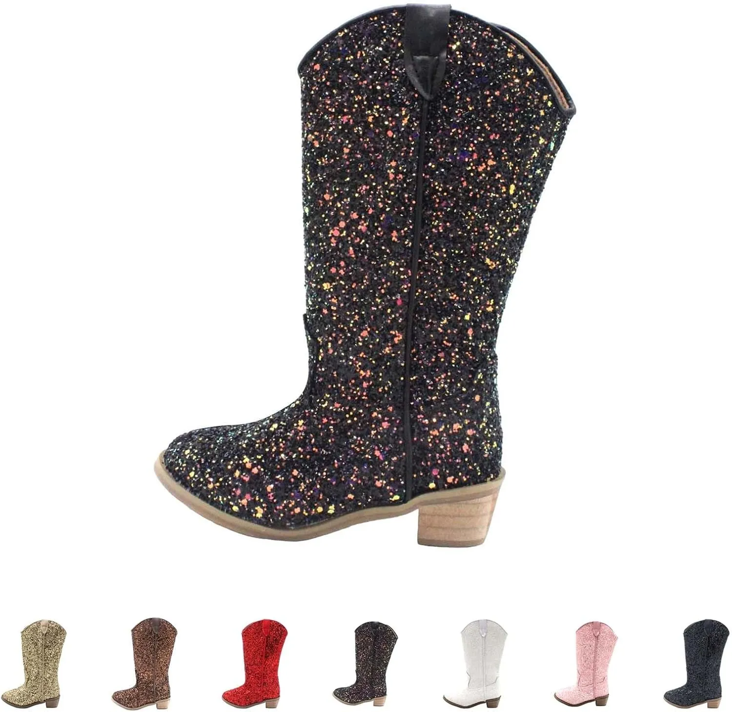 Girls Sequin Sparkly Cowboy Boots Kids hinestone Glitter Low Heel Wedding Dress Booties Western Girls Boots Wedge Heel