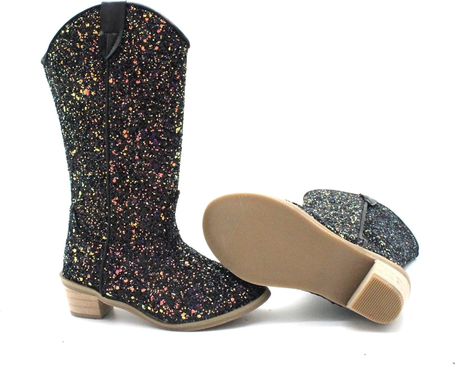 Girls Sequin Sparkly Cowboy Boots Kids hinestone Glitter Low Heel Wedding Dress Booties Western Girls Boots Wedge Heel