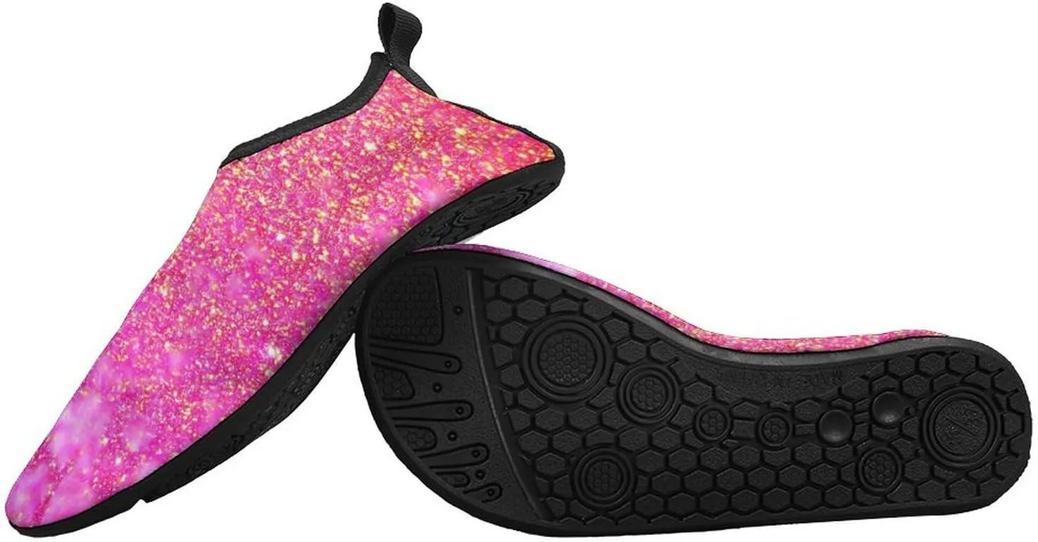 Glam Pink Gold Glitter Ombre Sparkles Men Women Water Shoes Quick-Dry Aqua Socks Barefoot Slip-on for Beach Swim Sport Surf Yoga Exercise