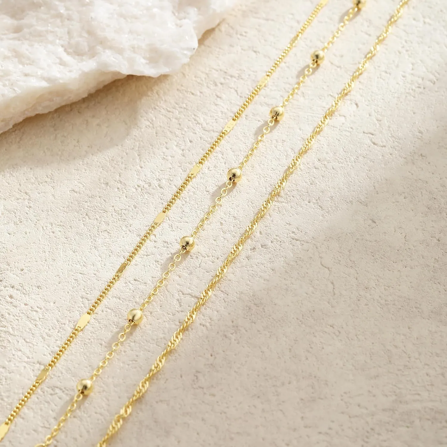 Gold Ankle Bracelets for Women Waterproof,14k Gold Plated Anklet Set Stackable Dainty Anklets Summer Beach Gift