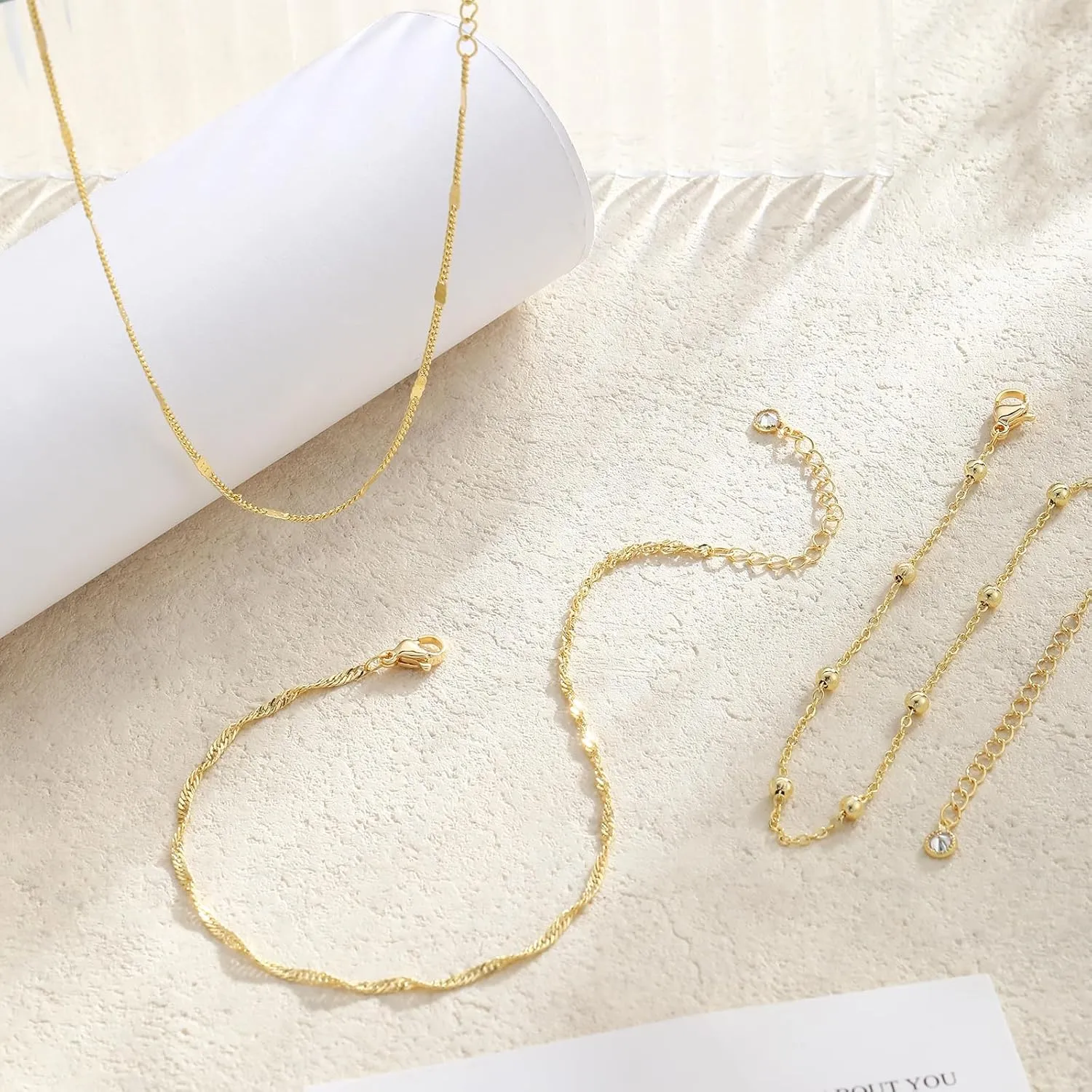 Gold Ankle Bracelets for Women Waterproof,14k Gold Plated Anklet Set Stackable Dainty Anklets Summer Beach Gift