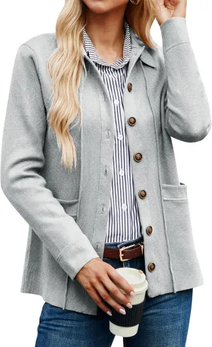 GRACE KARIN Women Casual Cardigan Knit Button Down Shirts Long Sleeve Shacket Jacket with Pockets