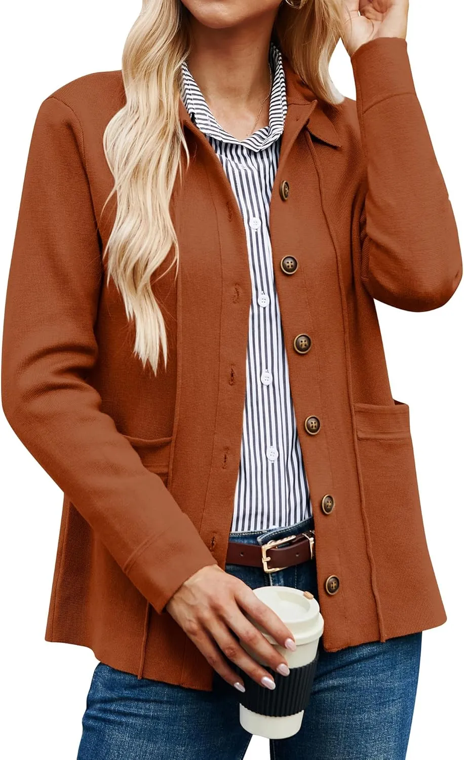 GRACE KARIN Women Casual Cardigan Knit Button Down Shirts Long Sleeve Shacket Jacket with Pockets