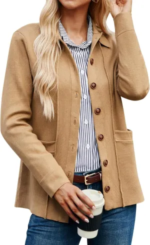 GRACE KARIN Women Casual Cardigan Knit Button Down Shirts Long Sleeve Shacket Jacket with Pockets