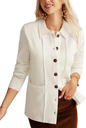 GRACE KARIN Women Casual Cardigan Knit Button Down Shirts Long Sleeve Shacket Jacket with Pockets