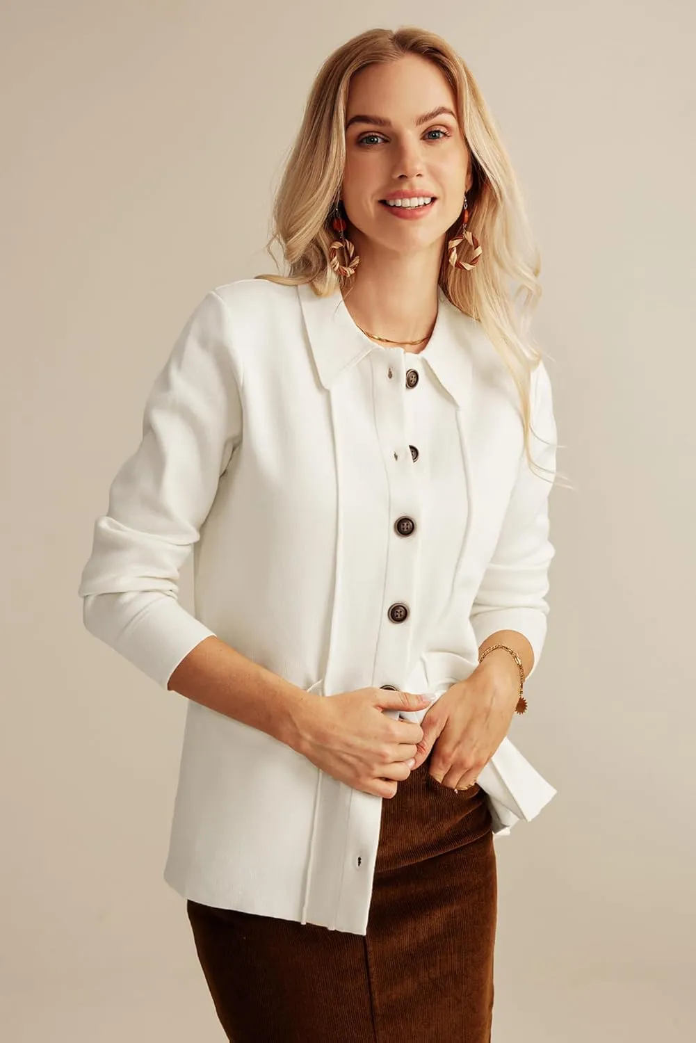 GRACE KARIN Women Casual Cardigan Knit Button Down Shirts Long Sleeve Shacket Jacket with Pockets