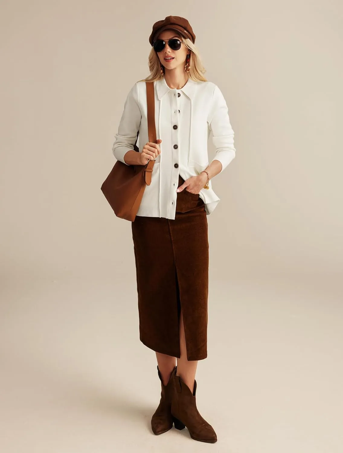 GRACE KARIN Women Casual Cardigan Knit Button Down Shirts Long Sleeve Shacket Jacket with Pockets