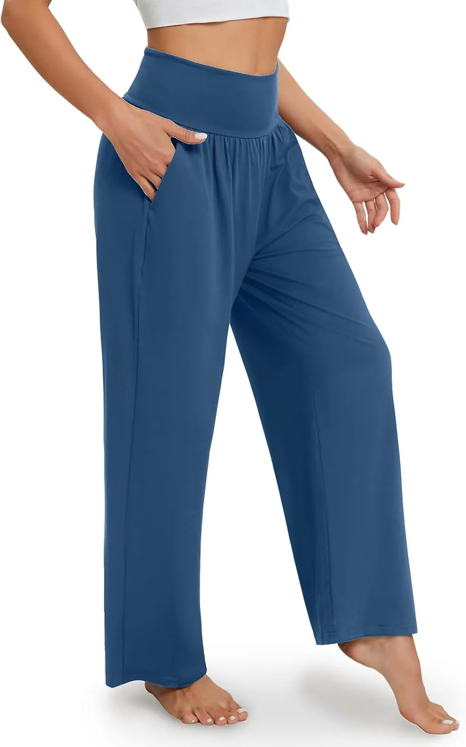 Gracyoga Wide Leg Yoga Pants for Women Casual Loose Cozy Sweatpants High Waisted Lounge Pajama Flowy Pants With Pockets