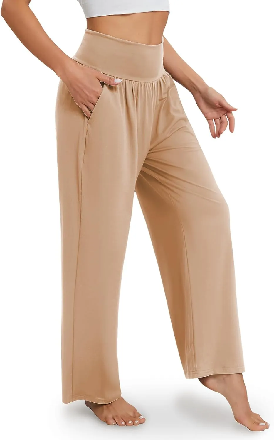 Gracyoga Wide Leg Yoga Pants for Women Casual Loose Cozy Sweatpants High Waisted Lounge Pajama Flowy Pants With Pockets