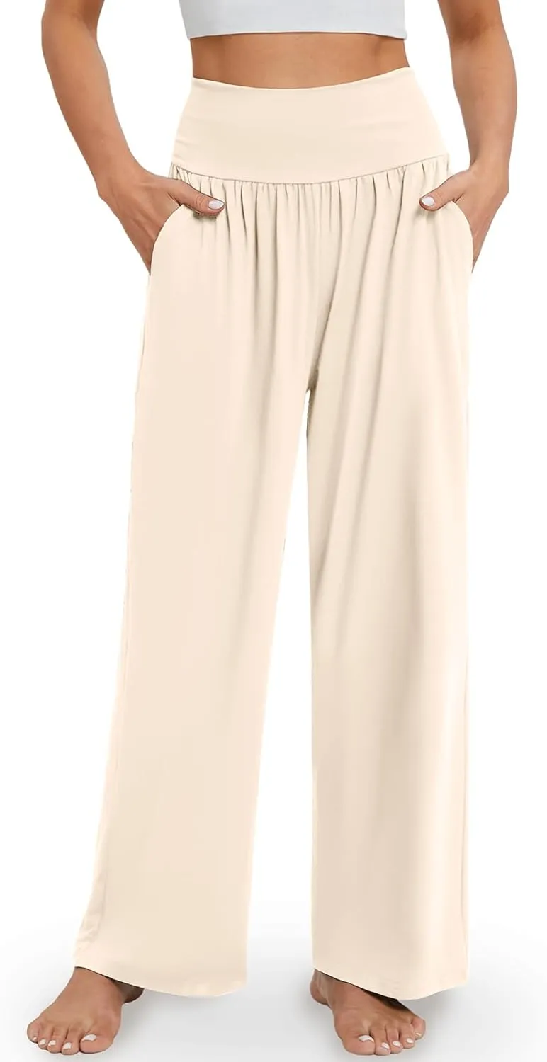 Gracyoga Wide Leg Yoga Pants for Women Casual Loose Cozy Sweatpants High Waisted Lounge Pajama Flowy Pants With Pockets