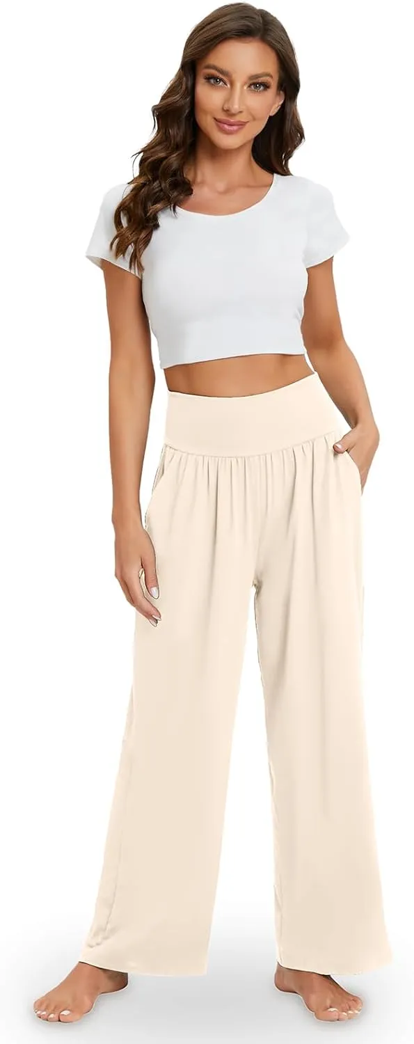 Gracyoga Wide Leg Yoga Pants for Women Casual Loose Cozy Sweatpants High Waisted Lounge Pajama Flowy Pants With Pockets
